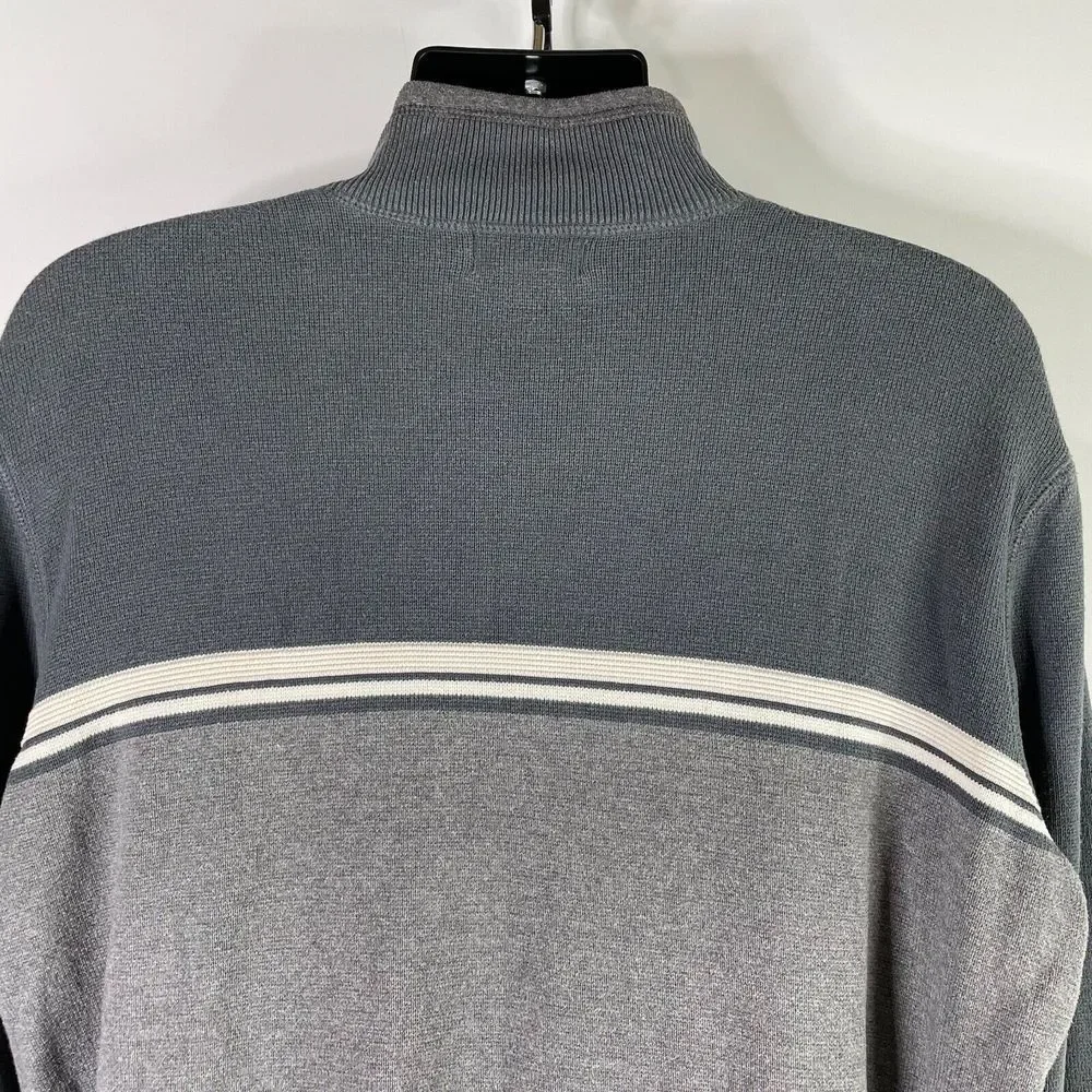 Eddie Bauer Men Pullover XL Tall Gray Thick Knit Heavyweight Faux Collar 1/4 Zip